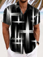 Summer Men's Geometric Grid  Plaid Shirts Short SleeveTurndown Hawaiian Shirt Button Up Shirts No Pockets Shirts