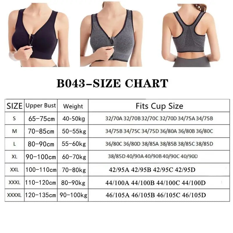 Women's Front Zip Sports Bra – Seamless Shockproof Breathable Bralette