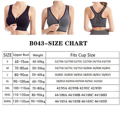 Women's Front Zip Sports Bra – Seamless Shockproof Breathable Bralette