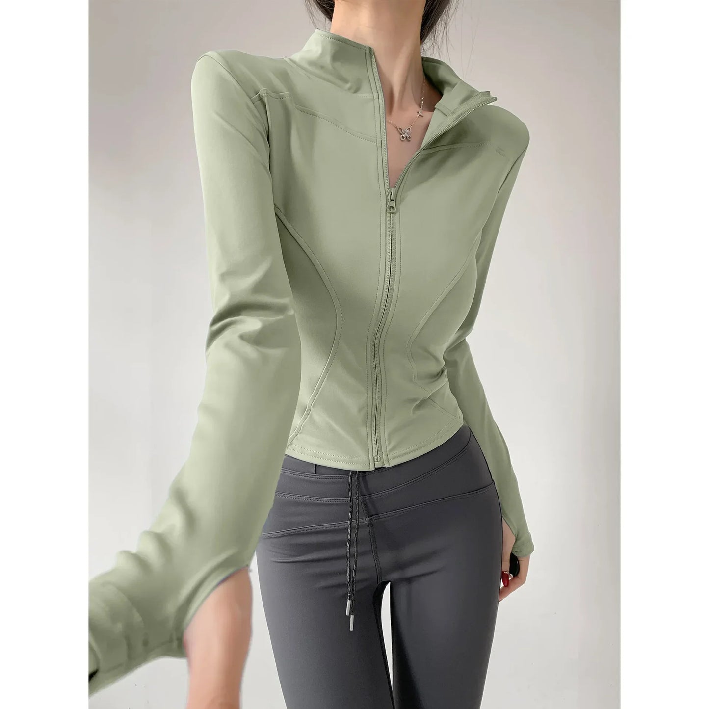 Women's Quick-Dry Yoga Jacket – Long Sleeve Slim Fit Zip Running Coat