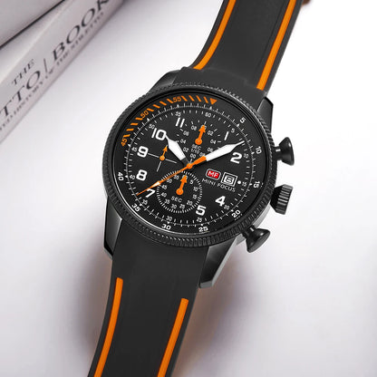 MINI FOCUS Sports Quartz Watch for Men Fashion Chronograph Waterproof Watches Silicone Strap Luminous Hands Wristwatches 0379