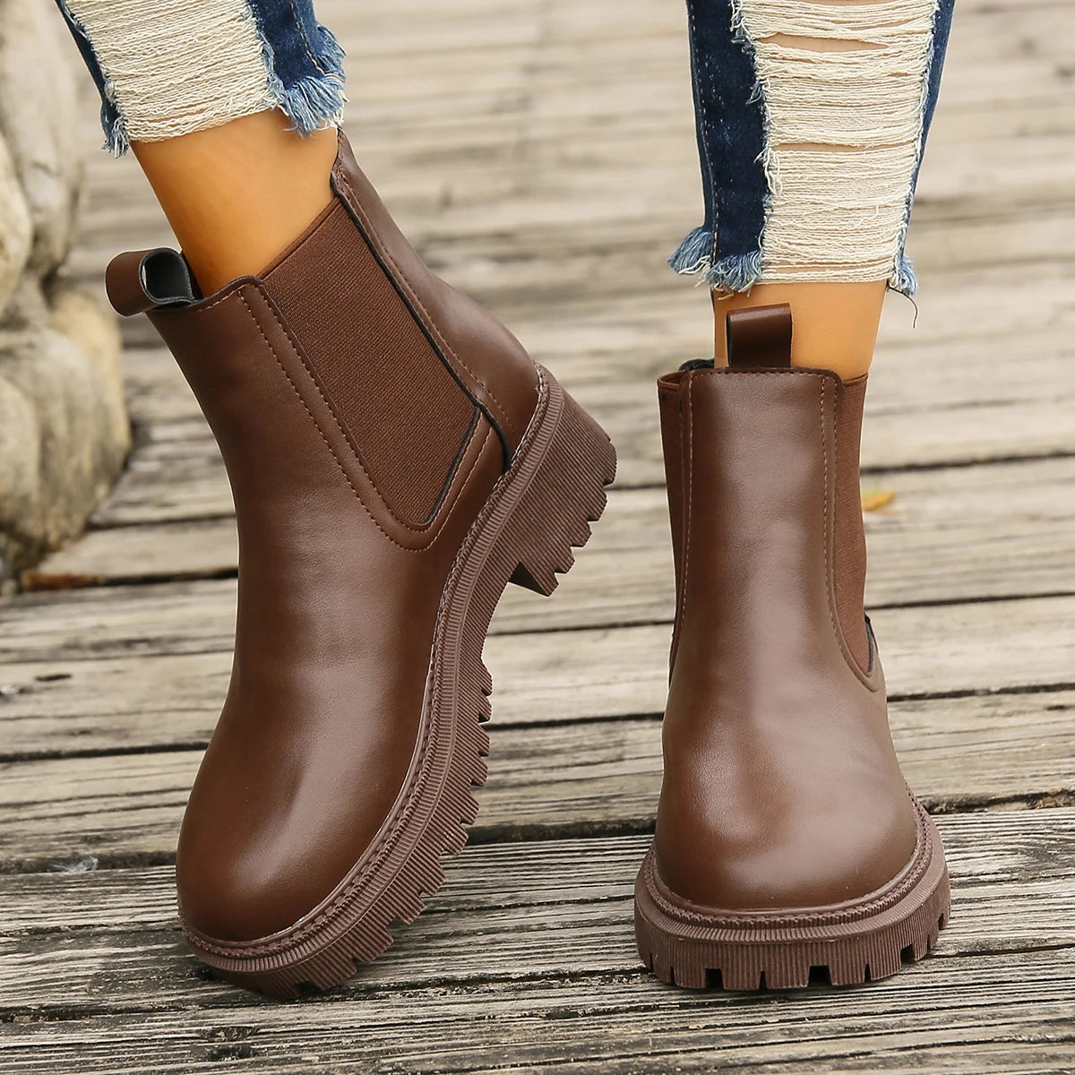 New Autumn Winter Chelsea Boots Women Platform Brown Black Beige White Ankle Boots for Women Fur Short Chunky Punk Gothic Shoes