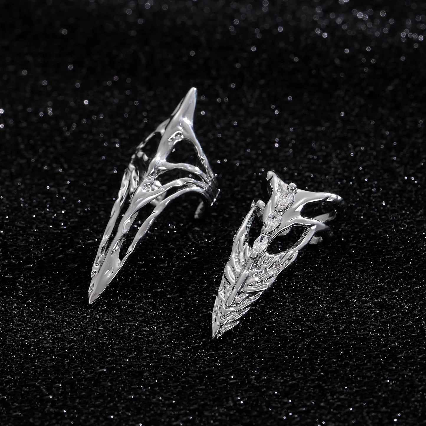 Punk Metal Nail Cover Bone Ring for Women Gothic Rock Machinery Manicure Fingertip Ring Finger Rings Cosplay Jewelry Set Gift