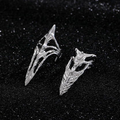 Punk Metal Nail Cover Bone Ring for Women Gothic Rock Machinery Manicure Fingertip Ring Finger Rings Cosplay Jewelry Set Gift