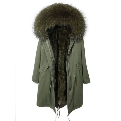 Maomaokong Winter Woman Natural Fur Overcoat Plus Size Black Parkas Raccoon Real Fur Lining Extra Larg Warm Jacket Coats Long