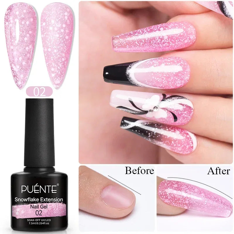 30ML Glitter Poly Nail Gel Hema Free Pink Glitter Acrylic Gel Finger Extension Nail Gel Semi-Permanent Nail Varnish For Manicure