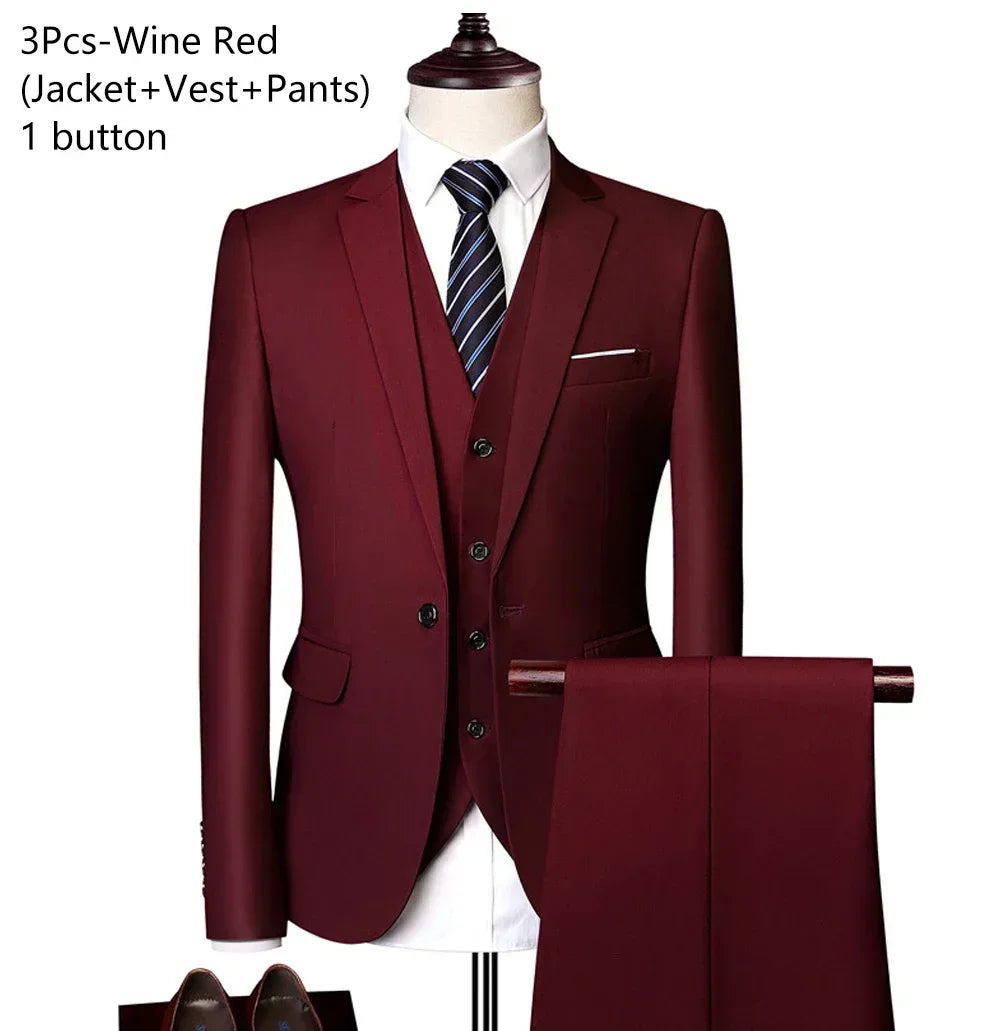 Suits For Men 3 Pieces Set Elegant Wedding  Fashion Classic Full Jackets Vest Pants Blazers Outfit 2026 Formal Costume