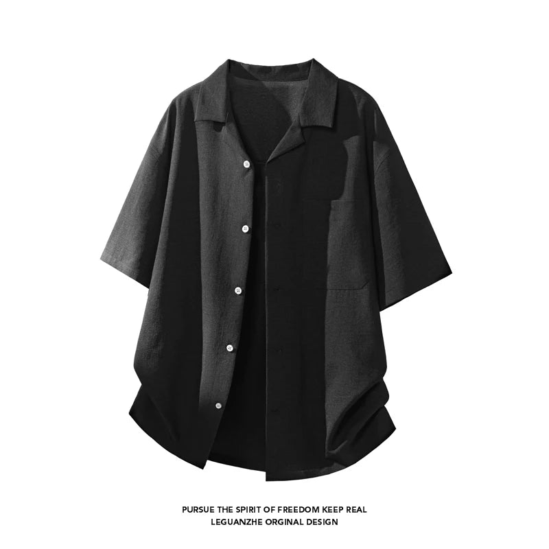 LEGIBLE Summer Shirts Men Loose Thin Cotton Short Sleeve Shirts Male Fashion Stand Solid Color 4XL 5XL
