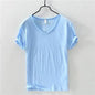 2026 Summer New 100% Cotton White T-shirt Male V-neck
