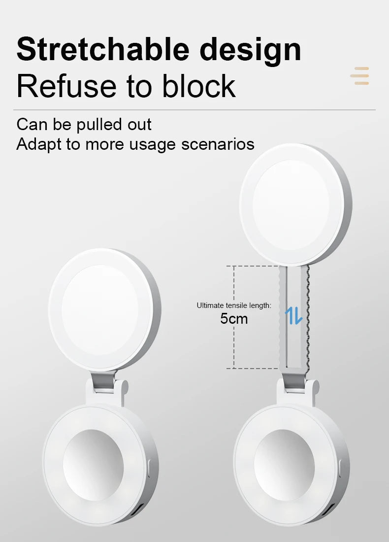Portable Magnetic Beauty Light with Mirror, USB Rechargeable Selfie Light for Makeup
