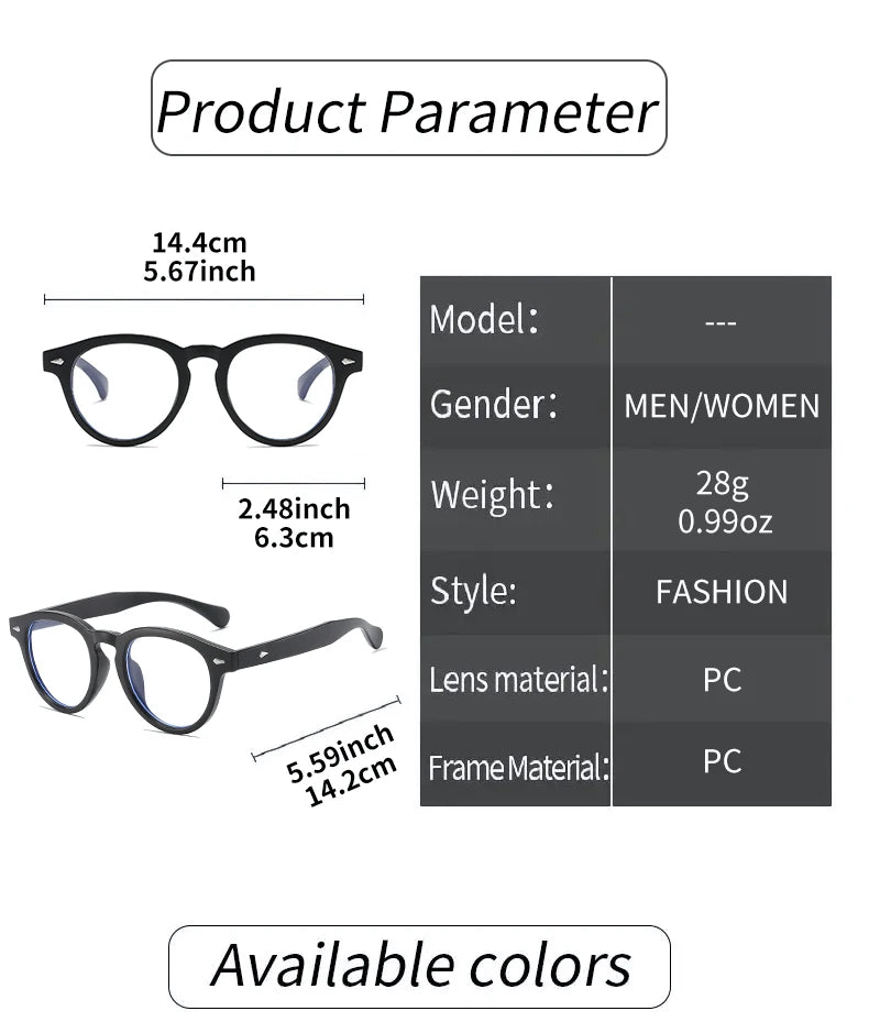 A high-end, retro Korean-style round frame anti-blue light flat glasses with a simple round frame and rice studs without makeup