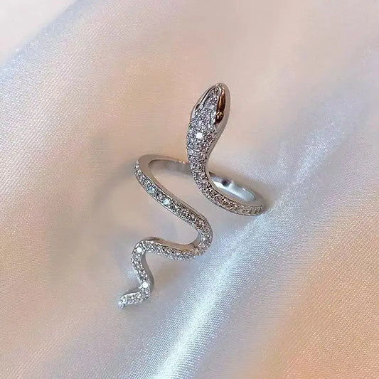 Simple And Delicate Retro Style Serpentine Micro-Inset Rhinestone Men's And Women's Open Rings, Retro Elegance For Fashionable M