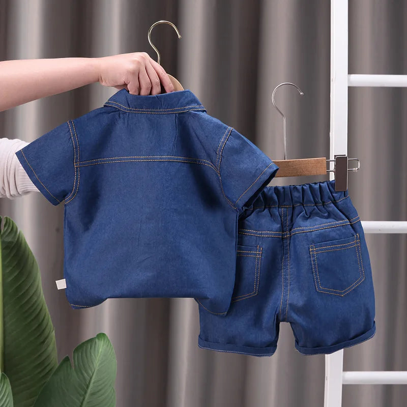Summer Baby Boys Denim Clothes Suit Children Outfits Fashion Solid Shirt Shorts 2Pcs/Sets Toddler Casual Costume Kids Tracksuits