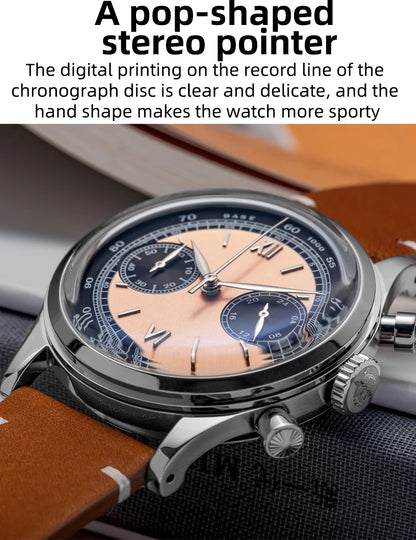 ADDIESDIVE 38mm Chronograph Quartz Watch 60min Business 100m Diving Men's Leather Watches Bubble Dome Mirror Retro Wristwatches