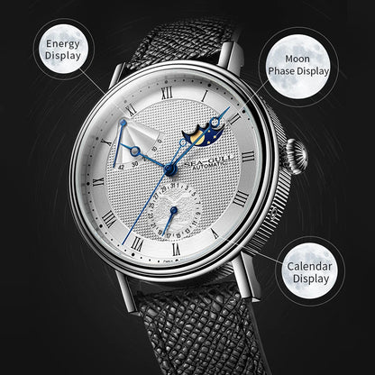 Seagull Men's Business Wristwatch Moon Phase Leather Luxury Automatic Mechannical Men's Watches 50M Waterproof relogio 6092