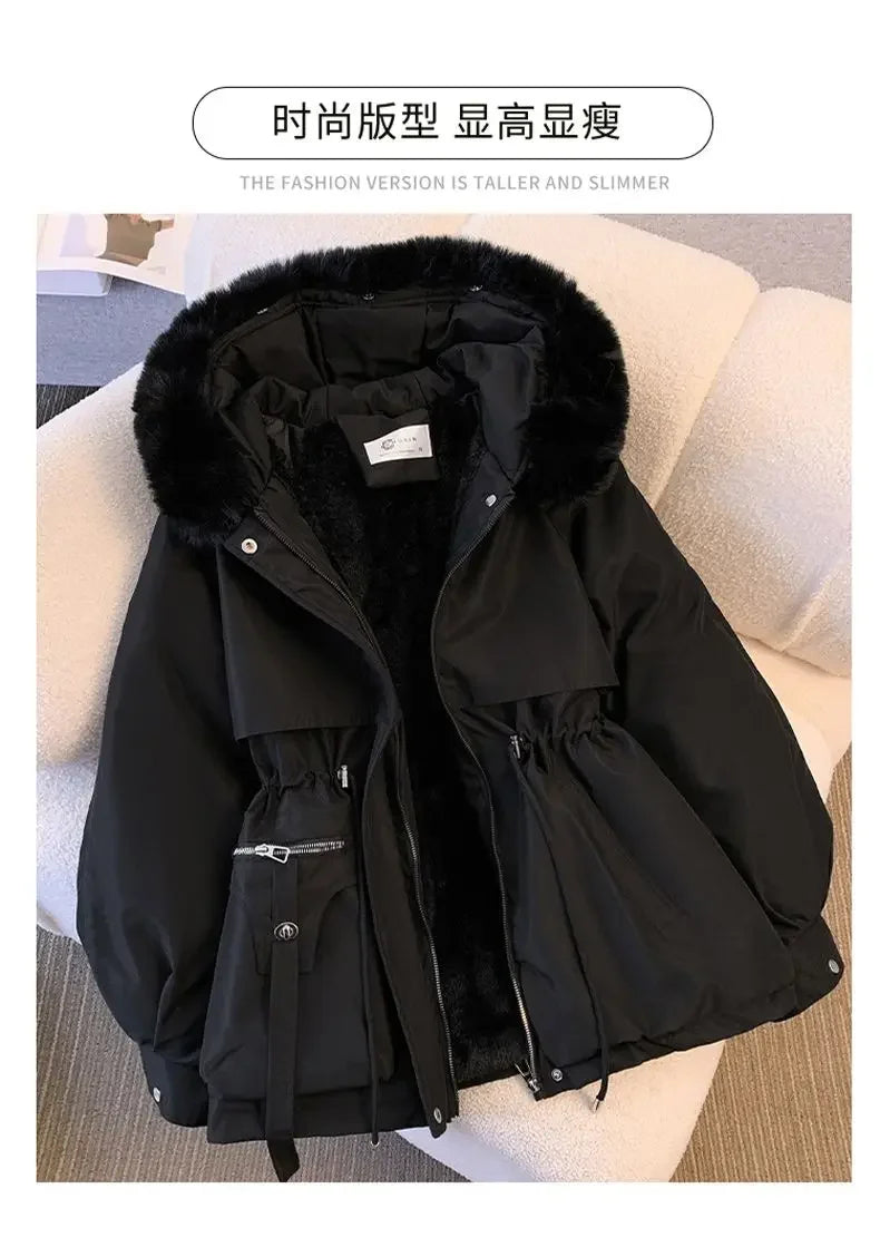 Detachable Pai Overcomes Women's Winter 2026 New Casual Down Cotton Thicken Hooded Coat Female loose Warm Wool Overcoat