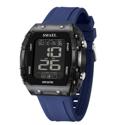 SMAEL Digital Watches Big Dial Rectangle Sport Watches LED Date 8108 Digital Watches 50m Waterproof Shockproof Men's Wristwatch