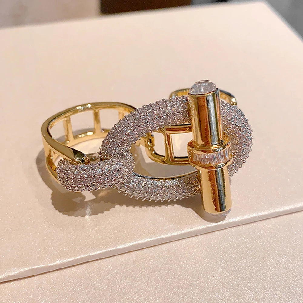 Fashion Zircon OT Buckle Ring Women Hand Accessories Wholesale Nightclub Punk Geometric Metal Finger Rings Party Jewelry Gift