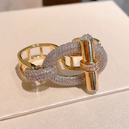 Fashion Zircon OT Buckle Ring Women Hand Accessories Wholesale Nightclub Punk Geometric Metal Finger Rings Party Jewelry Gift