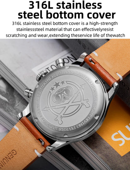 ADDIESDIVE 38mm Chronograph Quartz Watch 60min Business 100m Diving Men's Leather Watches Bubble Dome Mirror Retro Wristwatches