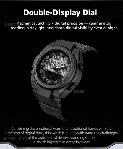 NORTH EDGE FORTRESS 2026 Men's Military Digital Watch Outdoor Sports Waterproof 50M Watches World Time Countdown LED Wristwatch