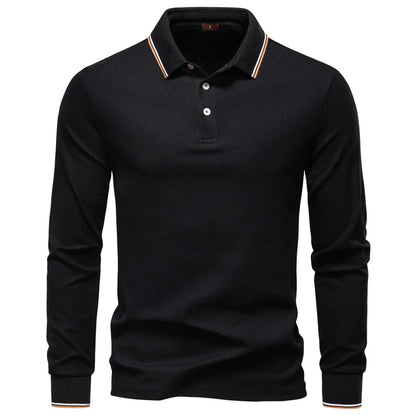 2025 Autumn New Men's Deer Embroidery Cotton Rich Blend Breathable Polo Shirts Long Sleeve Social Business Golf Polo Shirts Male