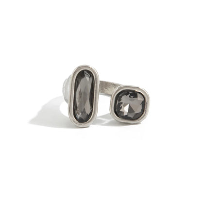 New Grey Crystal Geometric Ring Women Minimalist Design Silver Color Square Finger Rings Asymmetrical Zircon Daily Wear Jewelry