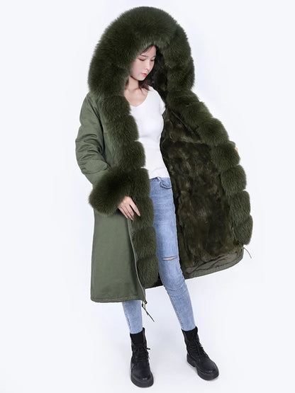 Maomaokong Winter Woman Natural Fur Overcoat Plus Size Black Parkas Raccoon Real Fur Lining Extra Larg Warm Jacket Coats Long
