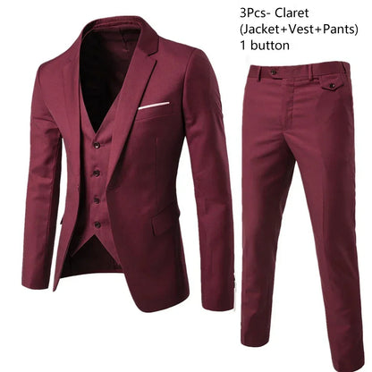 Suits For Men 3 Pieces Set Elegant Wedding  Fashion Classic Full Jackets Vest Pants Blazers Outfit 2026 Formal Costume