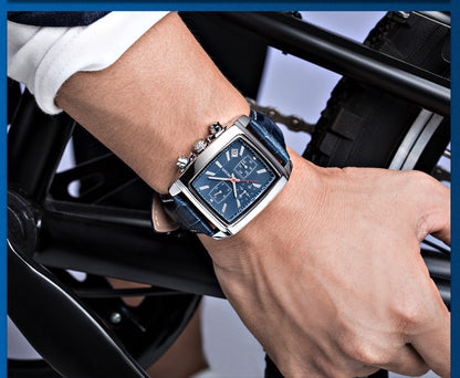 MEGIR Fashion Casual Men Chronograph Quartz Watch Top Brand Military Sport Wristwatch Man Rectangle  Leather Watches Male 2028