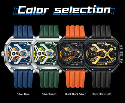POEDAGAR Luxury Men Wristwatch Date Week Luminous LED Quartz Man Clock Silicone Strap Electronic Dual Time Fashion Men's Watches