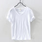 2026 Summer New 100% Cotton White T-shirt Male V-neck