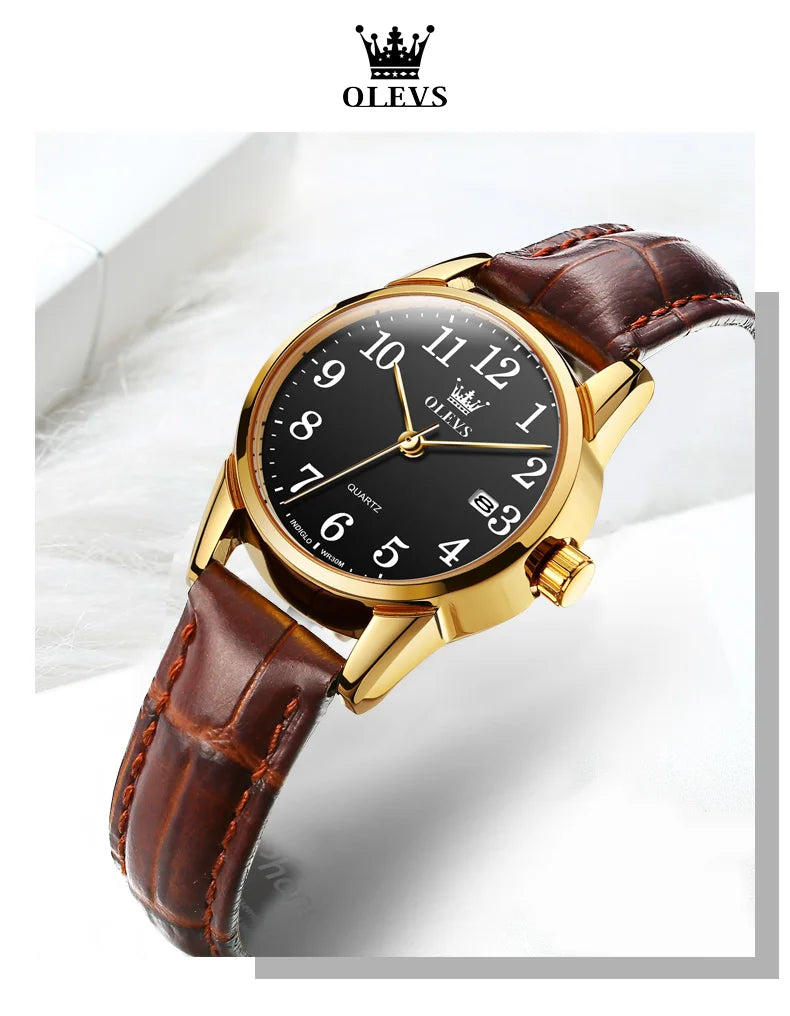 OLEVS Brand Fashion Simple Quartz Watch for Women Leather Strap Waterproof Calendar Womens Watches Elegant Female Clock