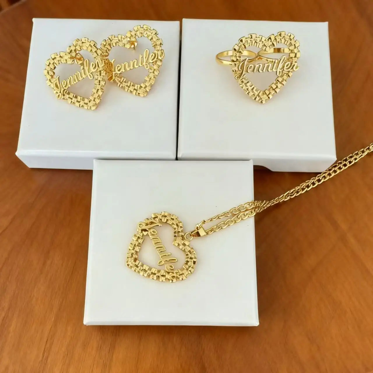 Custom Name Jewelry Set Heart Shaped Watch Strap Chain Style Custom Name Nameplate Necklace/Earrings/Rings Personalized Gift