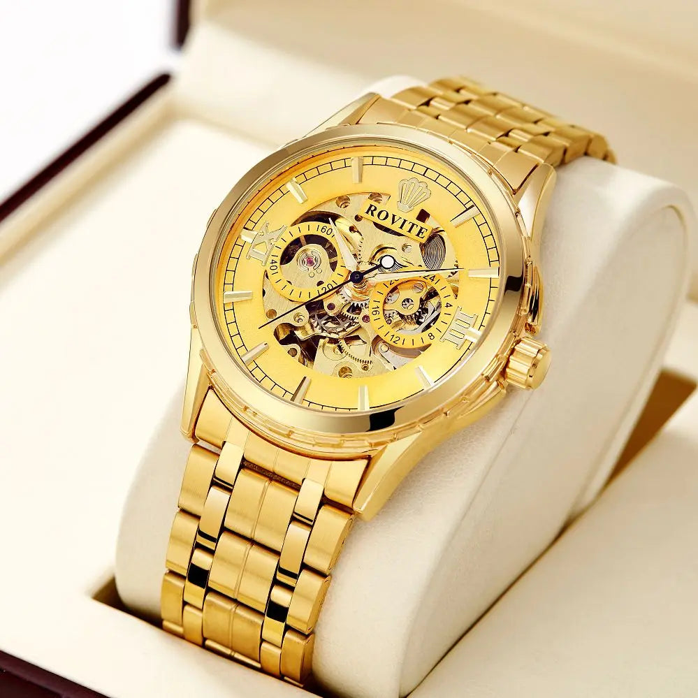Men Automatic Watch  Stainless Steel Strap Skeleton Mechanical Watches Top Brand Luxury Pointer Watch