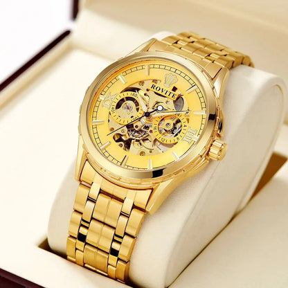 Men Automatic Watch  Stainless Steel Strap Skeleton Mechanical Watches Top Brand Luxury Pointer Watch