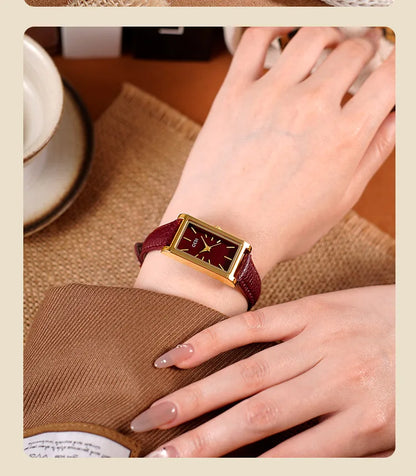 Ladies Watch Simple High-end Feel  Ankela Red Square Temperament Retro Style Waterproof belt Women's Fashion Quartz Watches
