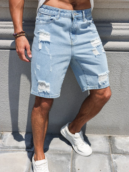 Hole-washed Water Buffalo Denim Short Pants - Men's