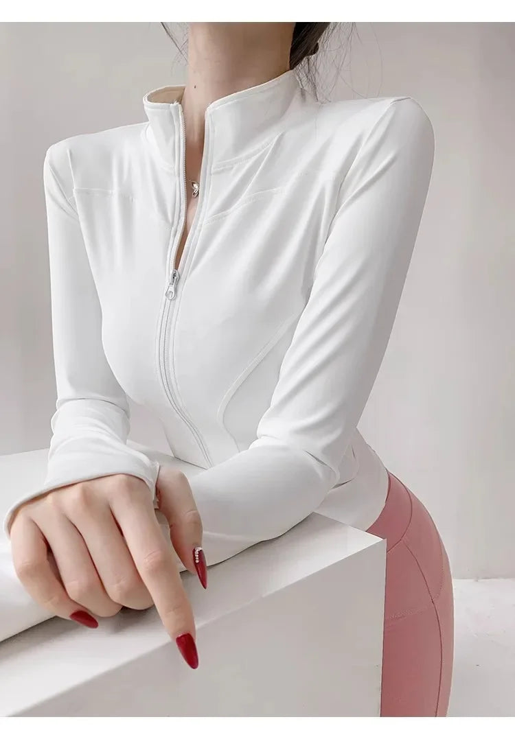 Women's Quick-Dry Yoga Jacket – Long Sleeve Slim Fit Zip Running Coat