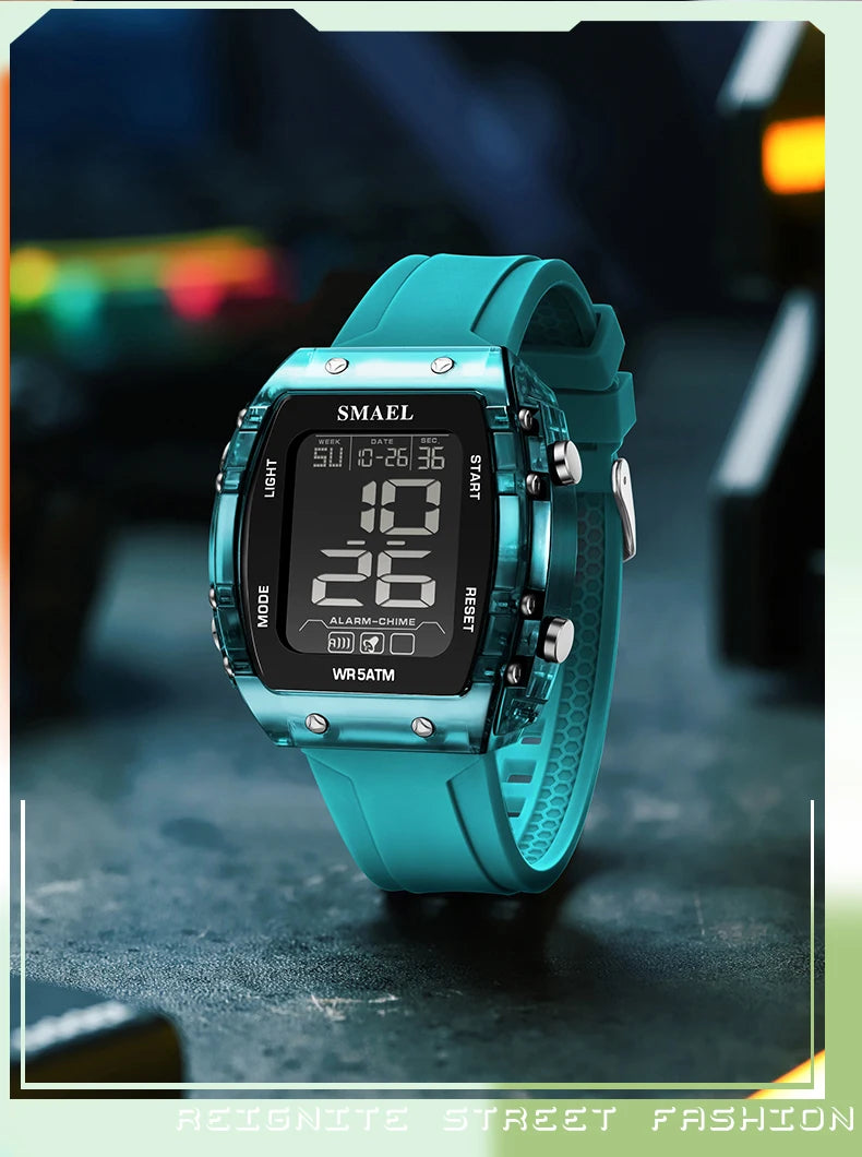 SMAEL Digital Watches Big Dial Rectangle Sport Watches LED Date 8108 Digital Watches 50m Waterproof Shockproof Men's Wristwatch