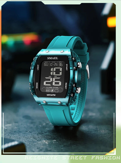 SMAEL Digital Watches Big Dial Rectangle Sport Watches LED Date 8108 Digital Watches 50m Waterproof Shockproof Men's Wristwatch