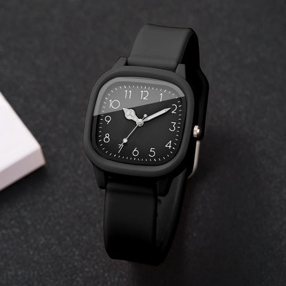 4PCS Fashion Square Women Watches Heart Bracelet Set Arabic Dial Silicone Strap Quartz Wristwatch Reloj Mujer Girls(Without Box)