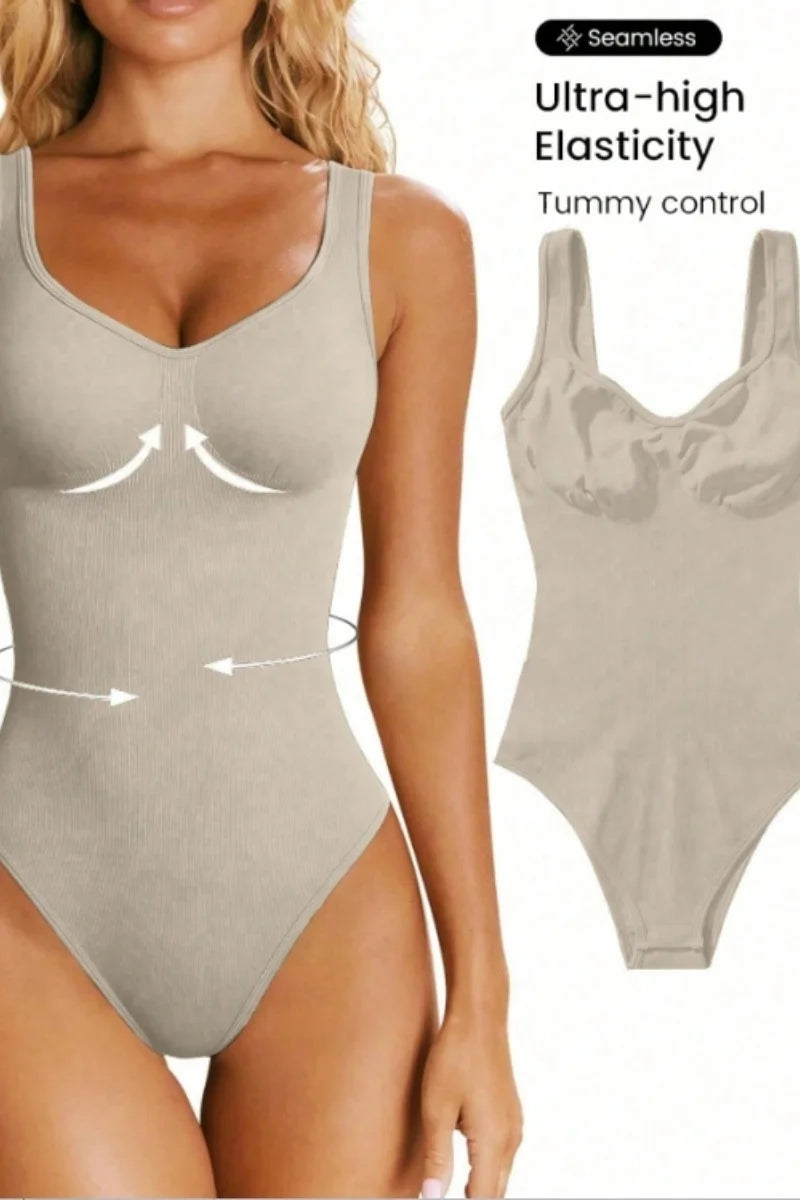 Women's Seamless Yoga Bodysuit – Low Neck Sleeveless Fitness Top