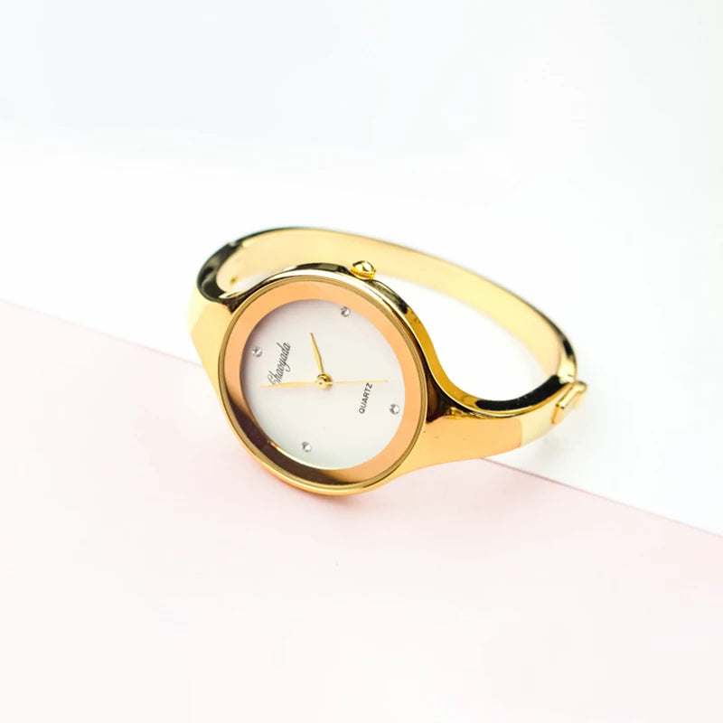 Minimalist Women Cuff Watch Fashion Casual Round Lady Women Bracelet Girls Watches Gold Stainless Steel Quartz Watch Reloj Mujer