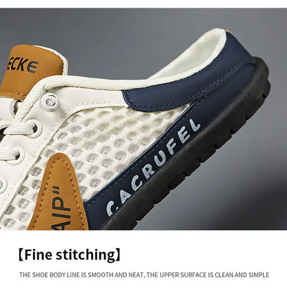 Verão masculino malha deslizamento em metade chinelos moda homem sandálias esportivas respirável qualidade casual ervilhas sapatos para homens mocassins de luxo