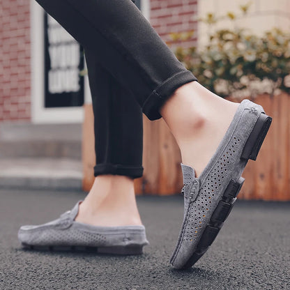 Moda masculina chinelos de couro ao ar livre meia loafers sapatos leves respirável mulas para o homem verão sandálias casuais sapatos preguiçosos