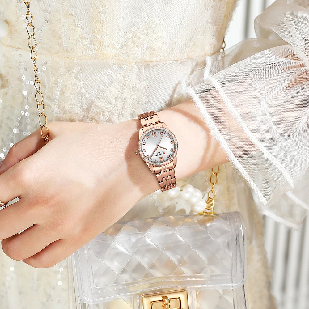 CURREN Luxury Watch Women Ring Necklace Earrings Rhinestone Fashion Wristwatch Female Casual Ladies Watches Bracelet 5PCS Set