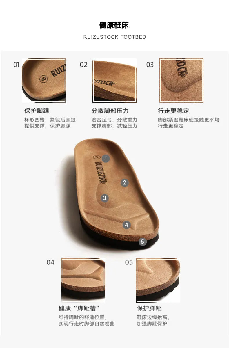 Sandálias de cortiça com sola macia para homens e mulheres, sapatos de praia, chinelos retrô, moda verão