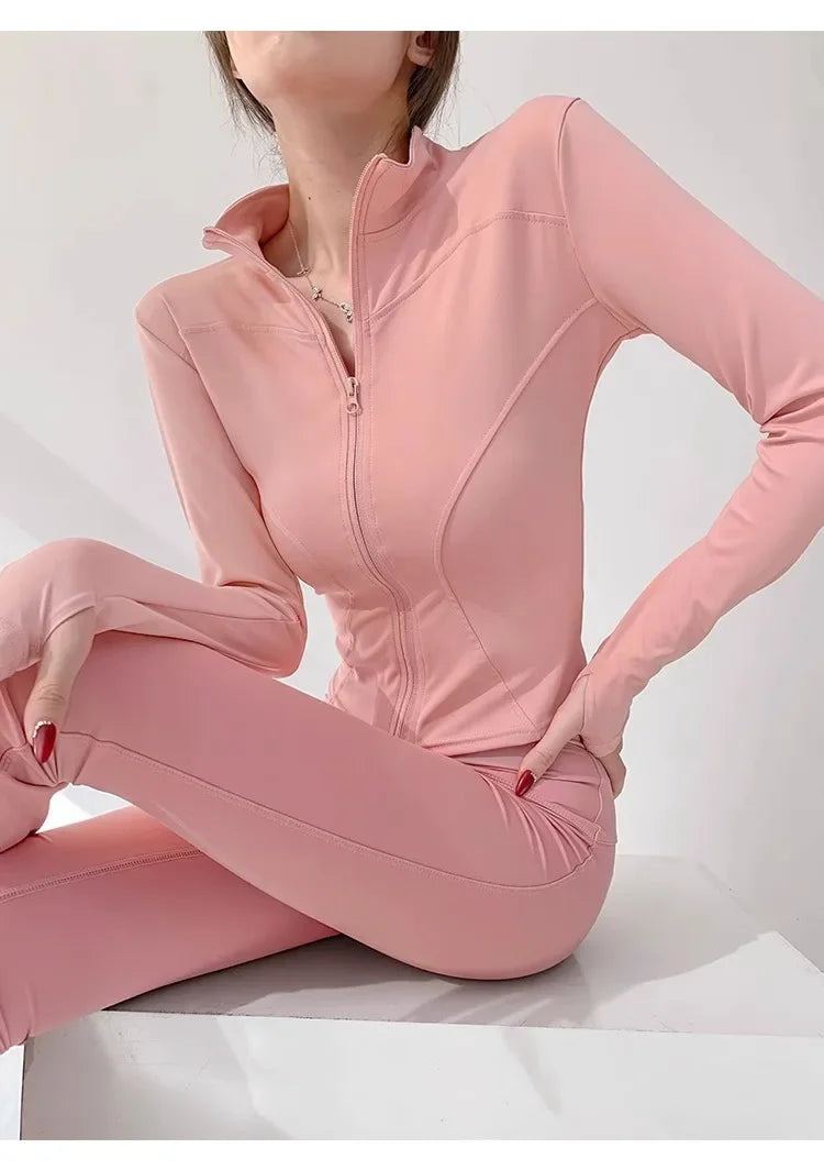 Women's Quick-Dry Yoga Jacket – Long Sleeve Slim Fit Zip Running Coat