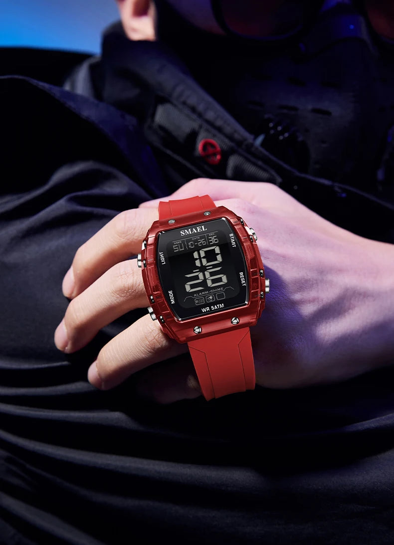 SMAEL Digital Watches Big Dial Rectangle Sport Watches LED Date 8108 Digital Watches 50m Waterproof Shockproof Men's Wristwatch